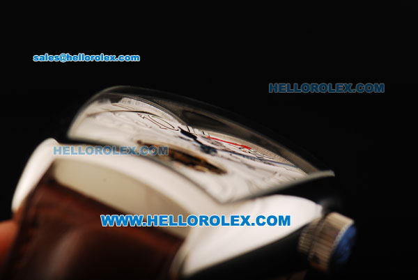 Franck Muller Swiss Tourbillon Manual Winding Movement Steel Case with White Dial and Brown Leather Strap - Click Image to Close
